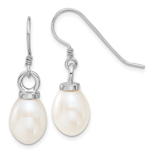 Sterling Silver Rhodium-plated 10-11mm White Teardrop Freshwater Cultured Pearl 17 inch Necklace and Dangle Earrings Set