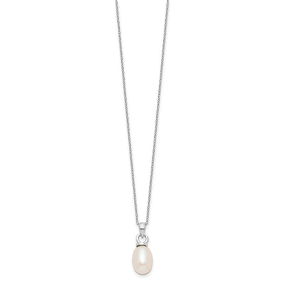 Sterling Silver Rhodium-plated 10-11mm White Teardrop Freshwater Cultured Pearl 17 inch Necklace and Dangle Earrings Set