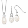 Sterling Silver Rhodium-plated 10-11mm White Teardrop Freshwater Cultured Pearl 17 inch Necklace and Dangle Earrings Set