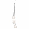 Sterling Silver Rhodium-plated 7-8mm White Teardrop Freshwater Cultured Pearl and CZ Drop 18 inch Necklace
