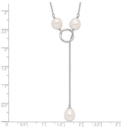 Sterling Silver Rhodium-plated 7-8mm White Teardrop Freshwater Cultured Pearl 13-Station Adjustable Drop Toggle 19 inch Necklace