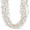Sterling Silver Rhodium-plated 6-8mm White Semi-Round Freshwater Cultured Pearl Multi Strand 15 inch Necklace