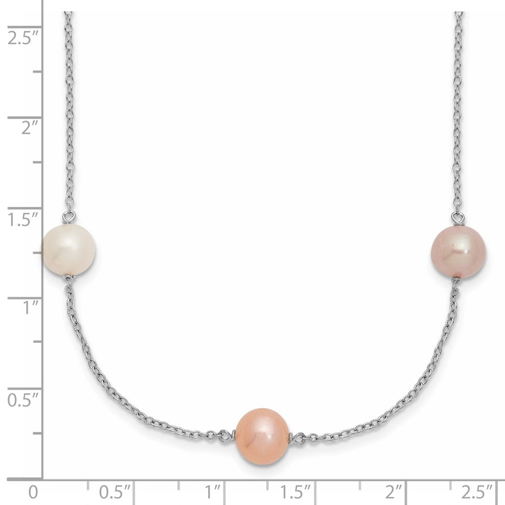 Sterling Silver Rhodium-plated 7-8mm White, Pink and Purple Near-Round Freshwater Cultured Pearl 9-Station 18 inch Necklace