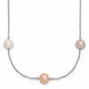 Sterling Silver Rhodium-plated 7-8mm White, Pink and Purple Near-Round Freshwater Cultured Pearl 9-Station 18 inch Necklace