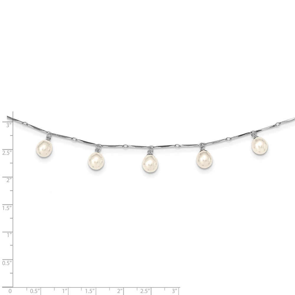 Sterling Silver Rhodium-plated 7-8mm White Teardrop Freshwater Cultured Pearl 7-Station 17.5 inch Necklace