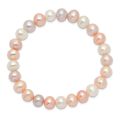 8-9mm White, Pink and Purple Near-Round Freshwater Cultured Pearl Stretch Bracelet