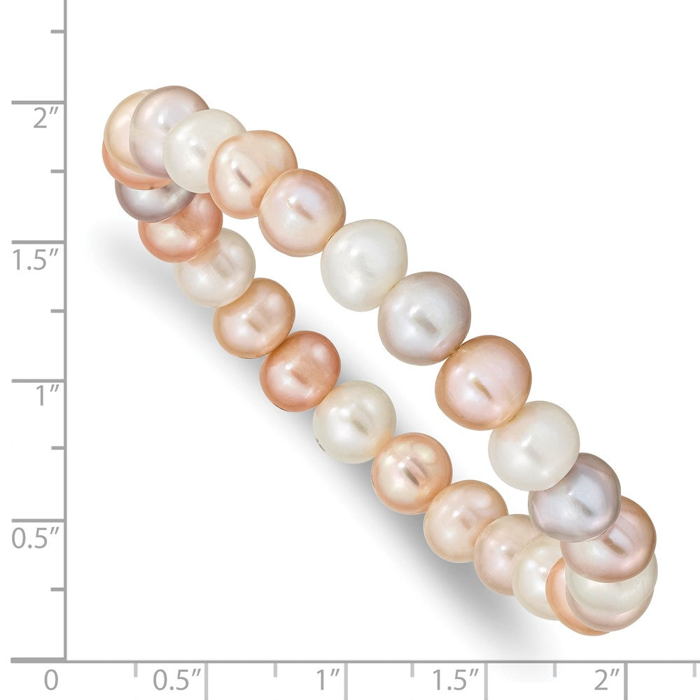 8-9mm White, Pink and Purple Near-Round Freshwater Cultured Pearl Stretch Bracelet