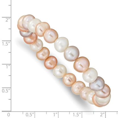 8-9mm White, Pink and Purple Near-Round Freshwater Cultured Pearl Stretch Bracelet