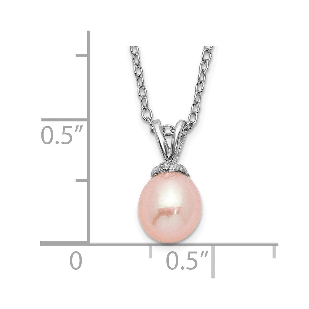 Sterling Silver Madi K Rhodium-plated 6-7mm Pink Rice Freshwater Cultured Pearl 14 inch Necklace