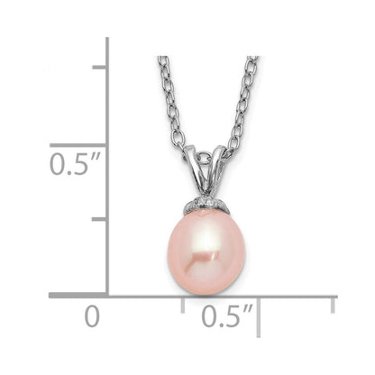 Sterling Silver Madi K Rhodium-plated 6-7mm Pink Rice Freshwater Cultured Pearl 14 inch Necklace
