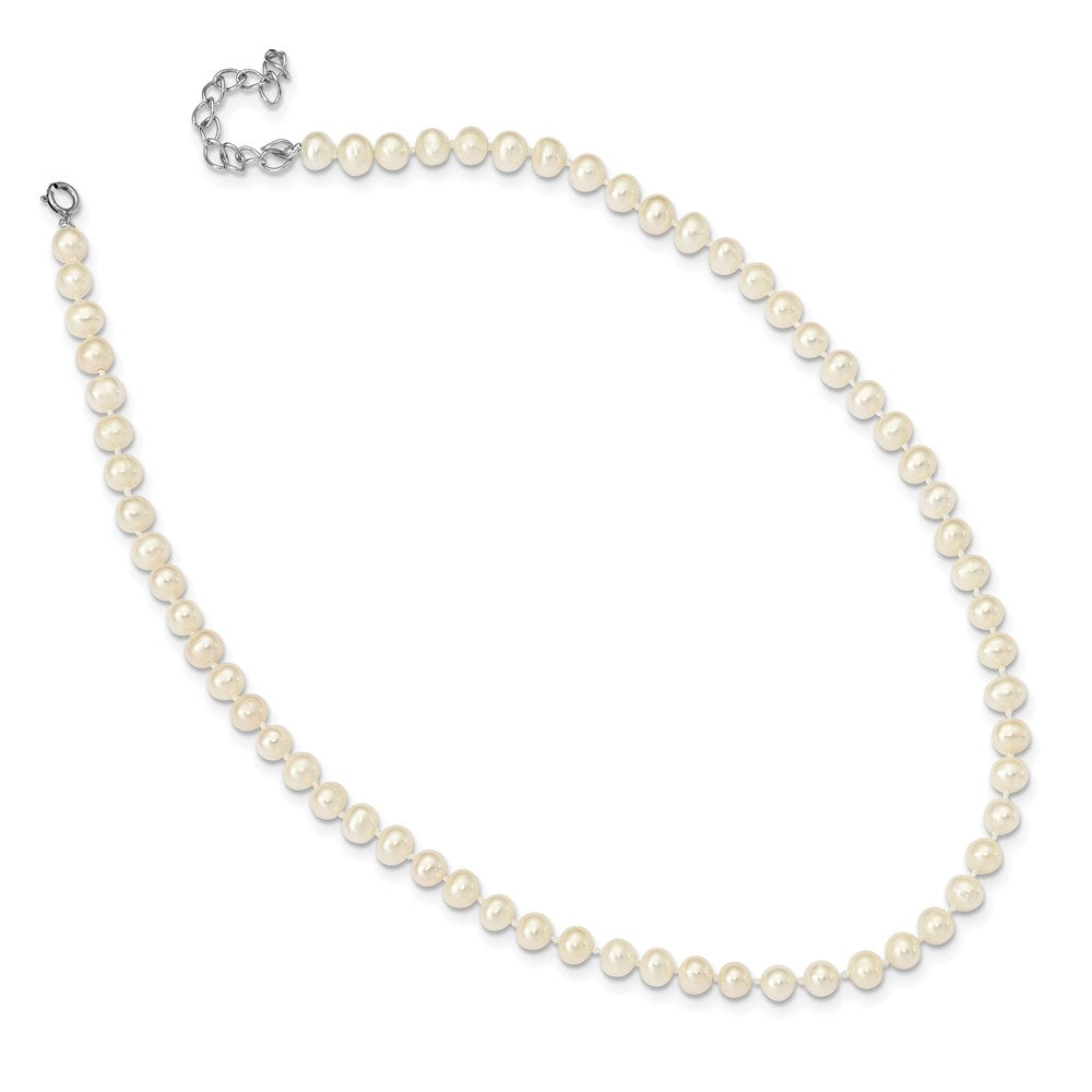 Sterling Silver Madi K Rhodium-plated 5-6mm White Semi-Round Freshwater Cultured Pearl 14 inch with 2 inch Extension Children's Necklace
