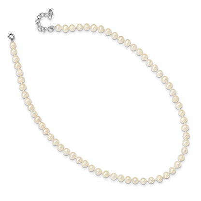 Sterling Silver Madi K Rhodium-plated 5-6mm White Semi-Round Freshwater Cultured Pearl 14 inch with 2 inch Extension Children's Necklace