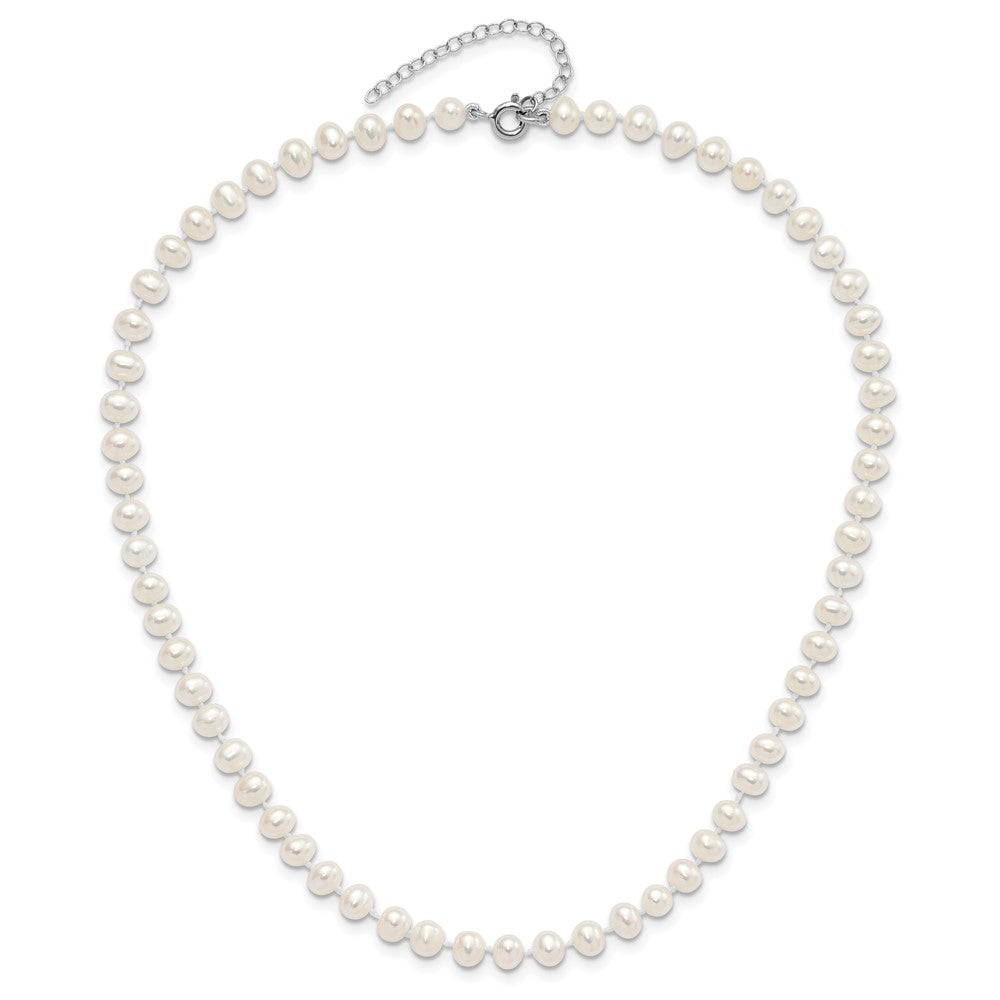 Sterling Silver Madi K Rhodium-plated 5-6mm White Semi-Round Freshwater Cultured Pearl 14 inch with 2 inch Extension Children's Necklace