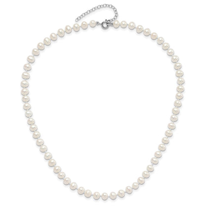 Sterling Silver Madi K Rhodium-plated 5-6mm White Semi-Round Freshwater Cultured Pearl 14 inch with 2 inch Extension Children's Necklace