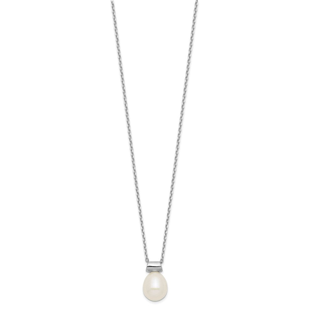 Sterling Silver Rhodium-plated 7-7.5mm White Rice Freshwater Cultured Pearl 16 inch with 1.5 inch Extension Necklace