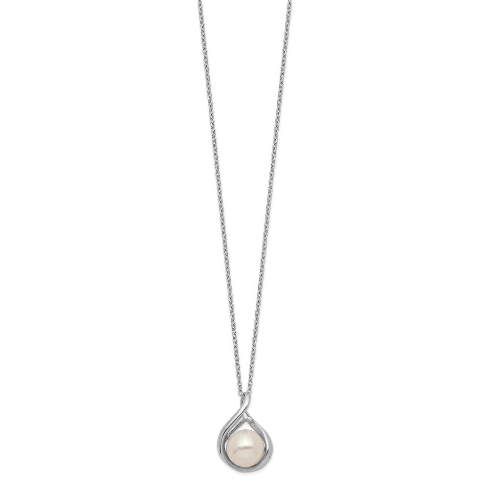 Sterling Silver Rhodium-plated 9-10mm White Button Freshwater Cultured Pearl 17 inch Necklace