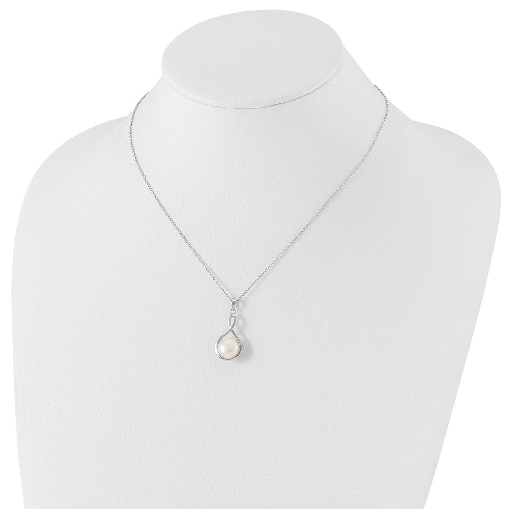 Sterling Silver Rhodium-plated 10-11mm White Button Freshwater Cultured Pearl 17 inch Necklace