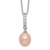Sterling Silver Rhodium-plated 8-9mm Pink Teardrop Freshwater Cultured Pearl and CZ 17 inch Necklace