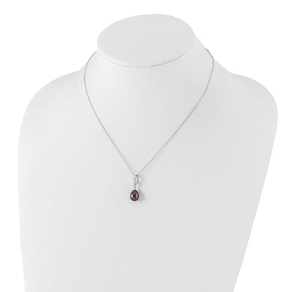 Sterling Silver Rhodium-plated 8-9mm Black Teardrop Freshwater Cultured Pearl and CZ 17 inch Necklace