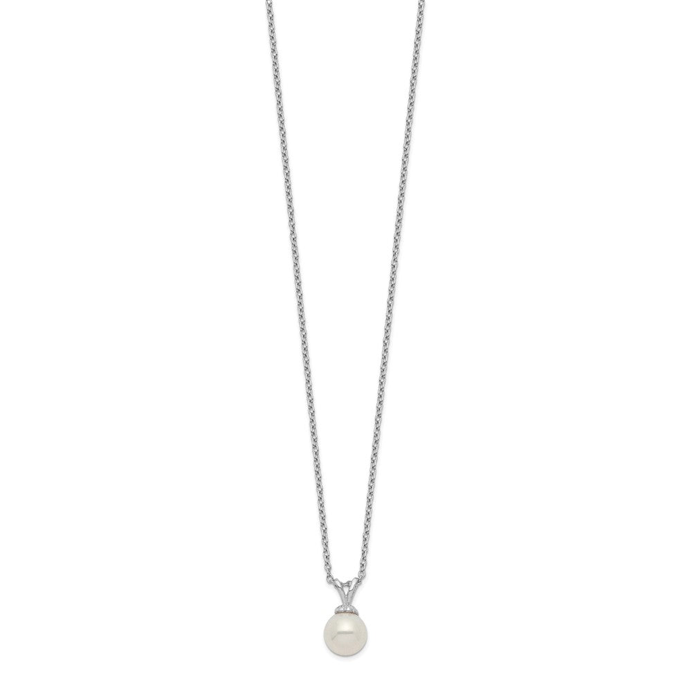 Sterling Silver Rhodium-plated 7-7.5mm White Round Freshwater Cultured Pearl 17 inch Necklace