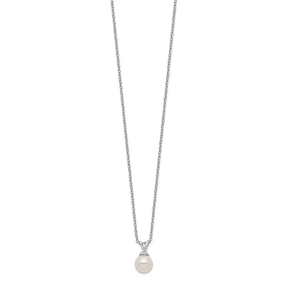 Sterling Silver Rhodium-plated 7-7.5mm White Round Freshwater Cultured Pearl 17 inch Necklace