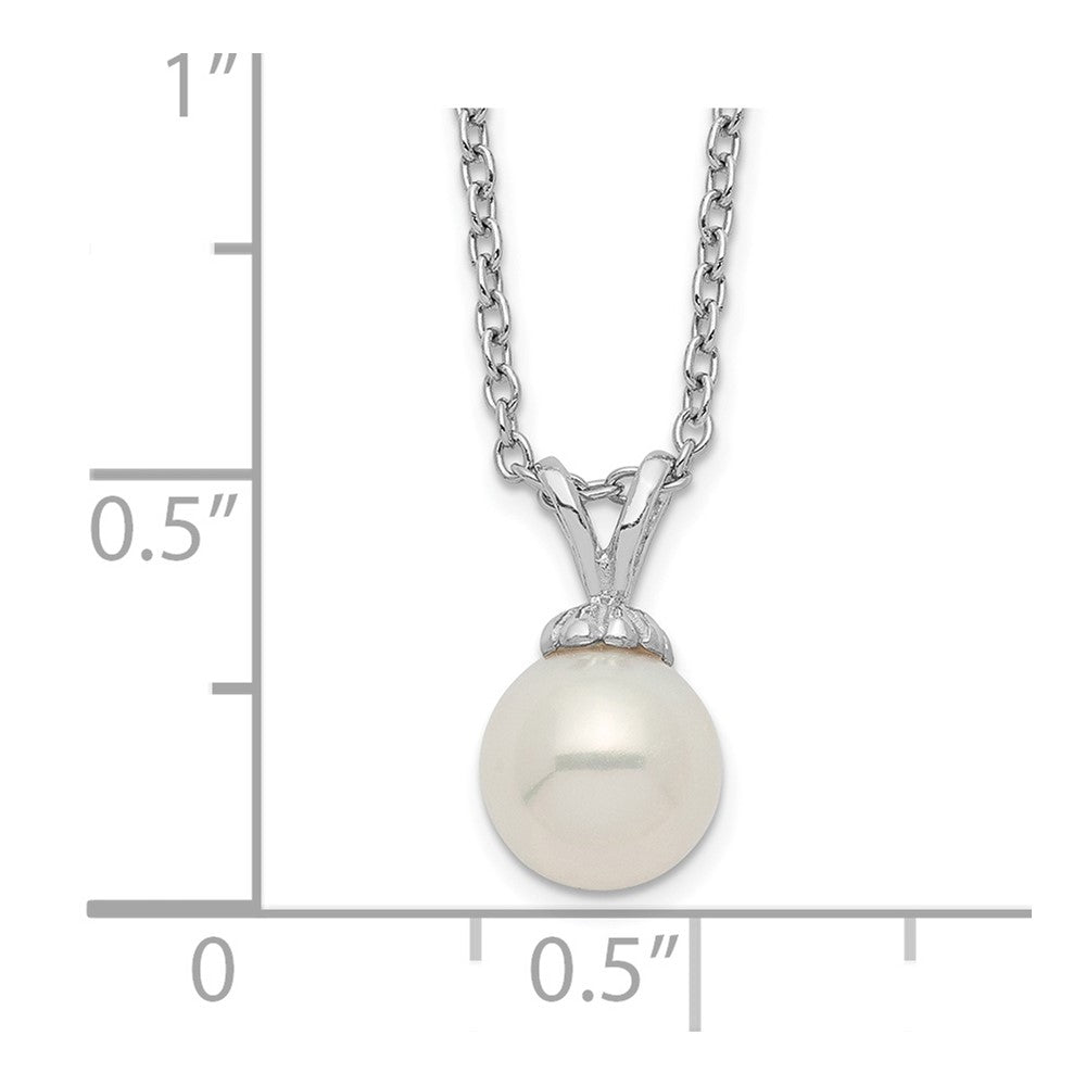 Sterling Silver Rhodium-plated 7-7.5mm White Round Freshwater Cultured Pearl 17 inch Necklace