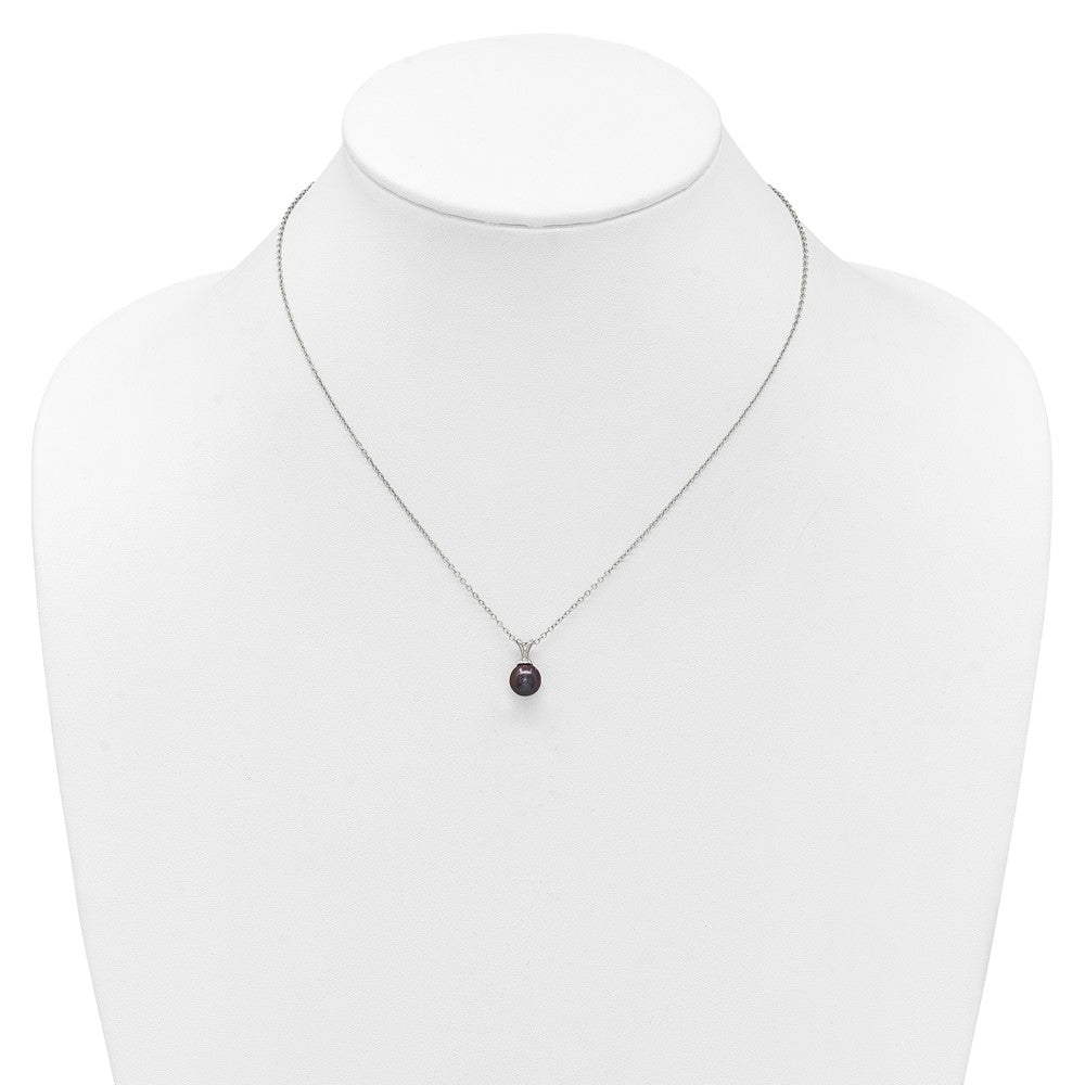 Sterling Silver Rhodium-plated 7-7.5mm Round Black Freshwater Cultured Pearl 17 inch Necklace