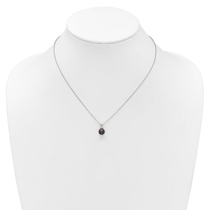 Sterling Silver Rhodium-plated 7-7.5mm Round Black Freshwater Cultured Pearl 17 inch Necklace