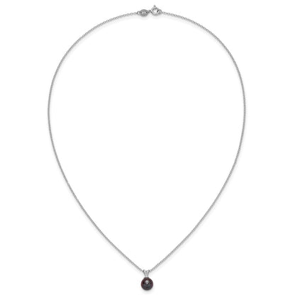 Sterling Silver Rhodium-plated 7-7.5mm Round Black Freshwater Cultured Pearl 17 inch Necklace