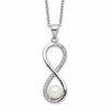 Sterling Silver Rhodium-plated 5-6mm White Round Freshwater Cultured Pearl and CZ Infinity 17 inch Necklace