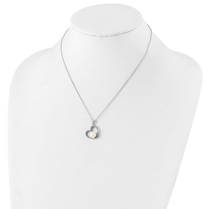 Sterling Silver Rhodium-plated 7-8mm White Button Freshwater Cultured Pearl Heart 17 inch Necklace