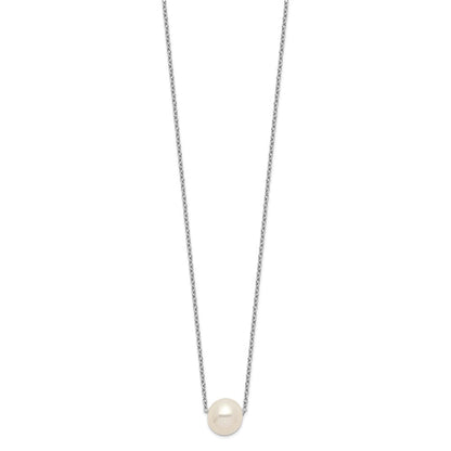 Sterling Silver Rhodium-plated 9-10mm White Near-Round Freshwater Cultured Pearl 18 inch Necklace