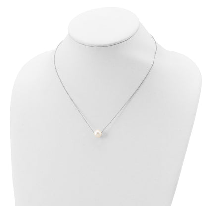 Sterling Silver Rhodium-plated 9-10mm White Near-Round Freshwater Cultured Pearl 18 inch Necklace