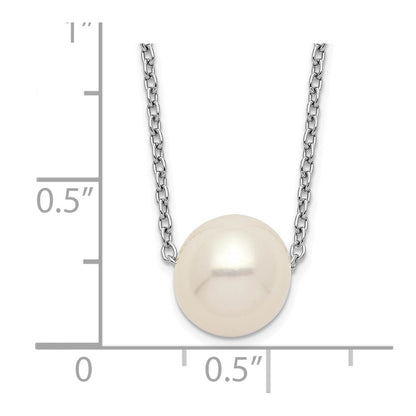 Sterling Silver Rhodium-plated 9-10mm White Near-Round Freshwater Cultured Pearl 18 inch Necklace