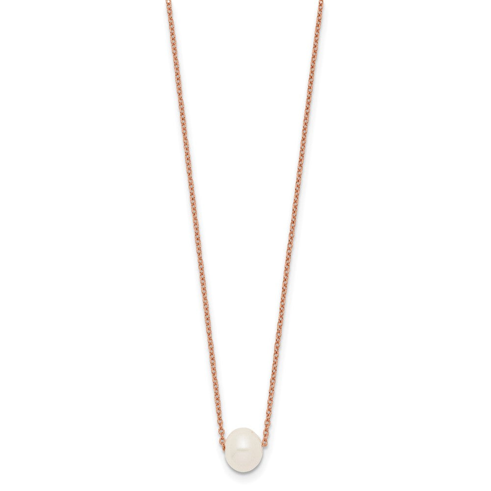 Sterling Silver Rose-tone 18k Flash Gold-plated 8-9mm White Near-Round Freshwater Cultured Pearl 18 inch Necklace