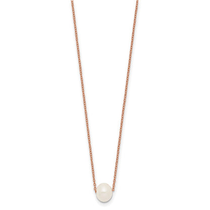 Sterling Silver Rose-tone 18k Flash Gold-plated 8-9mm White Near-Round Freshwater Cultured Pearl 18 inch Necklace