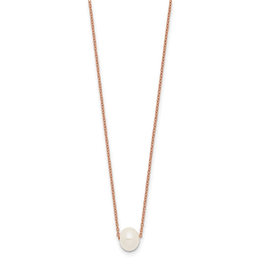 Sterling Silver Rose-tone 18k Flash Gold-plated 8-9mm White Near-Round Freshwater Cultured Pearl 18 inch Necklace