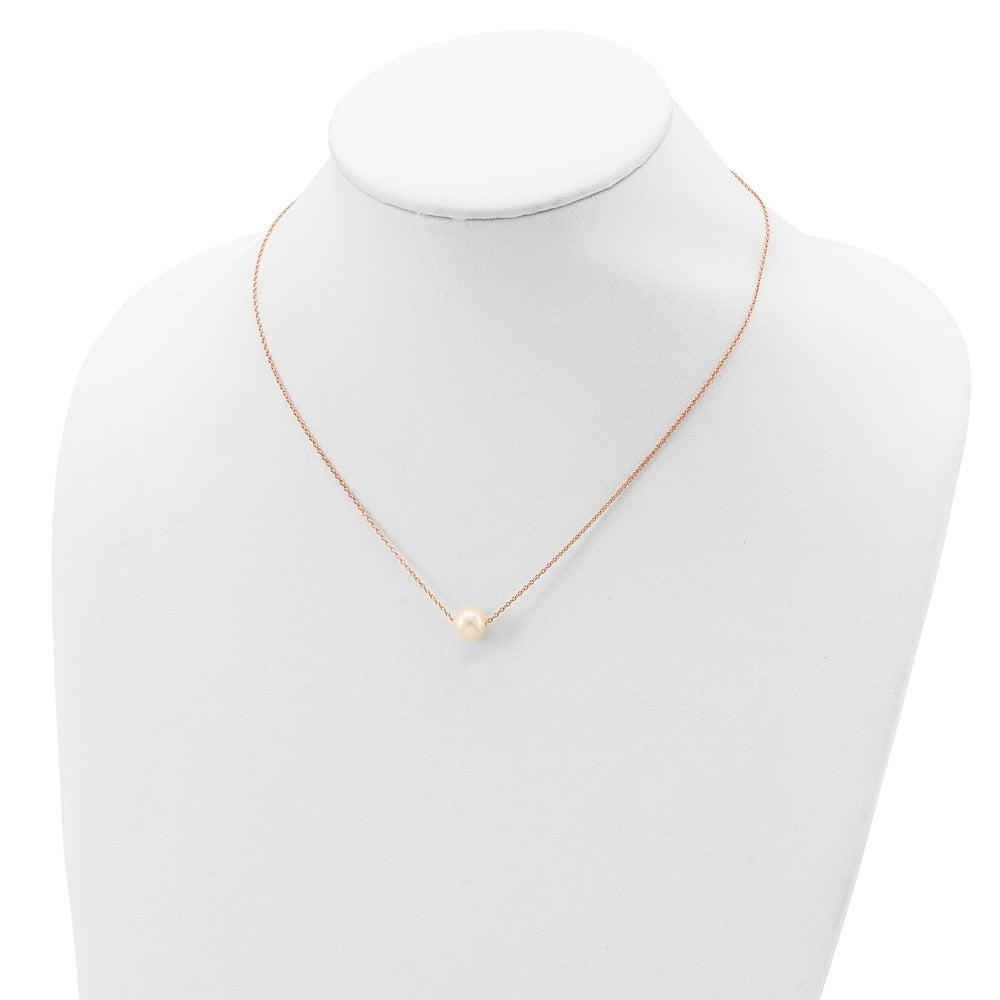 Sterling Silver Rose-tone 18k Flash Gold-plated 8-9mm White Near-Round Freshwater Cultured Pearl 18 inch Necklace