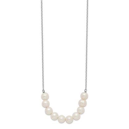 Sterling Silver Rhodium-plated 6-7mm White Near-Round Freshwater Cultured Pearl 18 inch Necklace