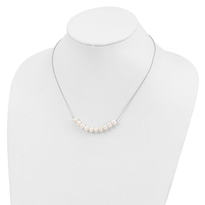 Sterling Silver Rhodium-plated 6-7mm White Near-Round Freshwater Cultured Pearl 18 inch Necklace