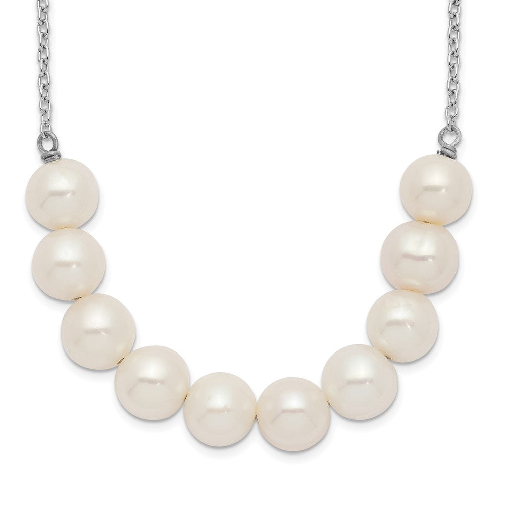 Sterling Silver Rhodium-plated 6-7mm White Near-Round Freshwater Cultured Pearl 18 inch Necklace