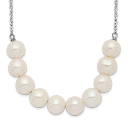Sterling Silver Rhodium-plated 6-7mm White Near-Round Freshwater Cultured Pearl 18 inch Necklace