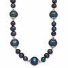 Sterling Silver Rhodium-plated 6-9mm Black Near Round Freshwater Cultured Pearl 5-station 18 inch Necklace