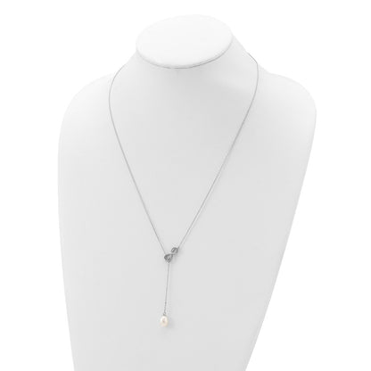 Sterling Silver Rhodium-plated 7-8mm White Teardrop Freshwater Cultured Pearl Infinity Lariat Drop 24 inch Necklace