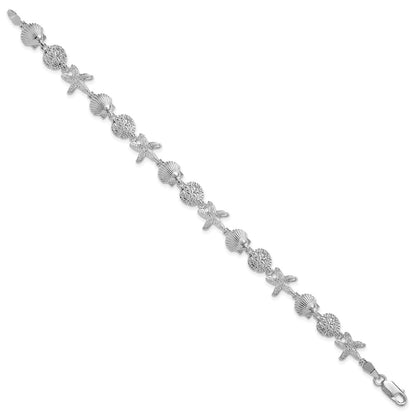 De-Ani Sterling Silver Rhodium-Plated Polished Sand Dollar / Shell / Starfish Bracelet