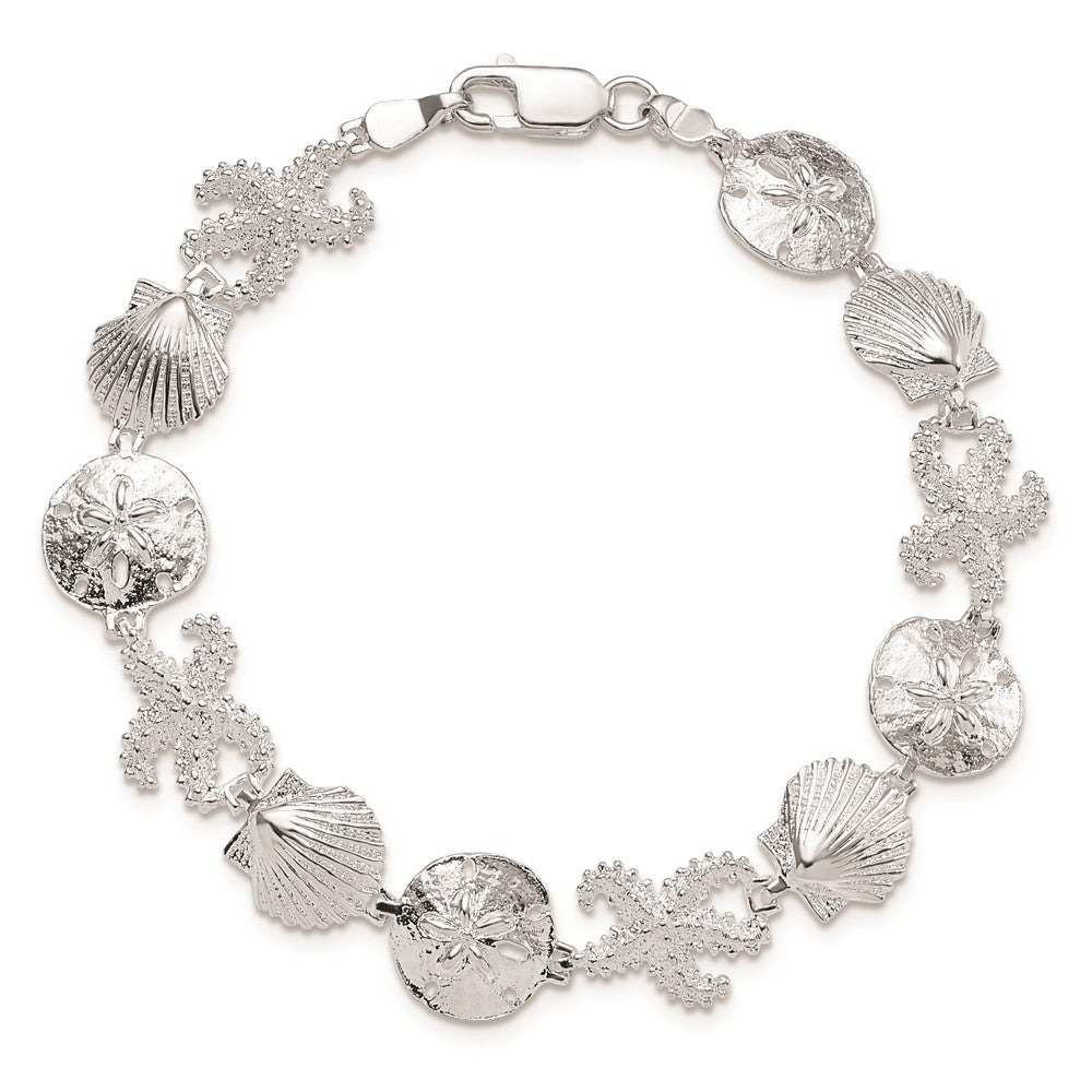 De-Ani Sterling Silver Rhodium-Plated Polished Starfish / Shell / Sand Dollar Bracelet