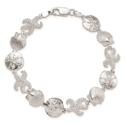 De-Ani Sterling Silver Rhodium-Plated Polished Starfish / Shell / Sand Dollar Bracelet