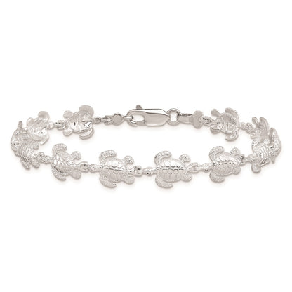 De-Ani Sterling Silver Rhodium-plated Polished Sea Turtle 7.5 inch Bracelet