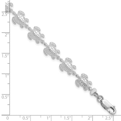 De-Ani Sterling Silver Rhodium-plated Polished Sea Turtle 7.5 inch Bracelet