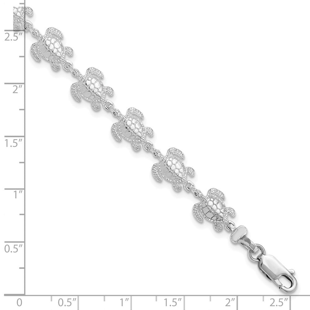 De-Ani Sterling Silver Rhodium-plated Polished Sea Turtle 7.5 inch Bracelet